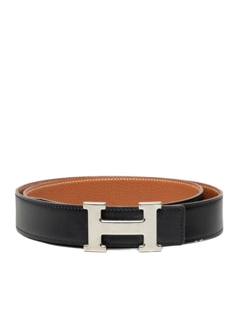 Hermes Constance H Belt Black Brown Silver Box Calf Togo